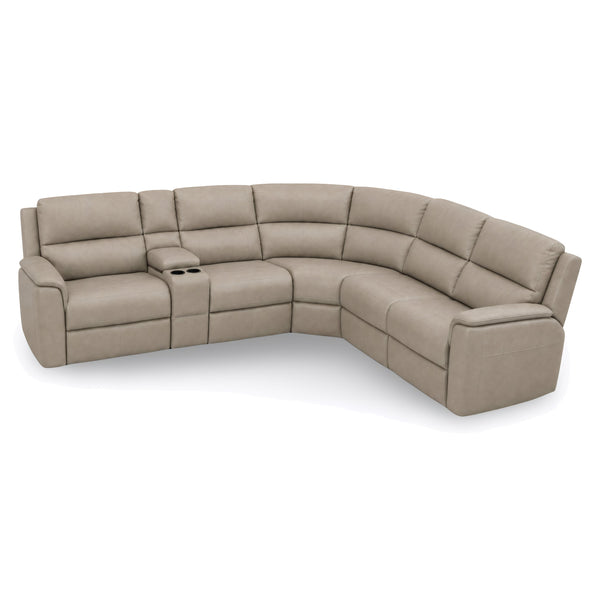 Flexsteel Harrisson Beige Leather 6-Piece Power Reclining Sectional with Heat & Massage
