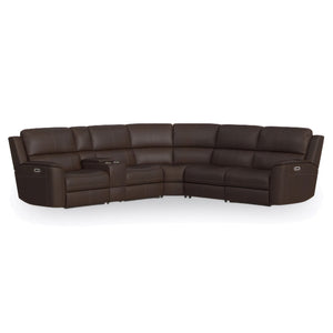 Flexsteel Harrison Burnt Umber Leather 6-Piece Power Reclining Sectional with Heat & Massage
