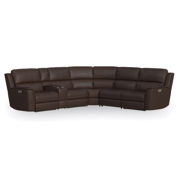 Flexsteel Harrison Burnt Umber Leather 6-Piece Power Reclining Sectional with Heat & Massage