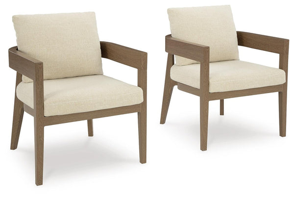 Serene Bay Outdoor Dining Arm Chair with Cushion Dark Brown/White