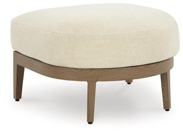 Serene Bay Outdoor Ottoman with Cushion Dark Brown/White