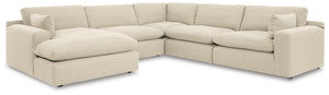 Elyza 5-Piece Fabric Stationary Sectional with Chaise Linen