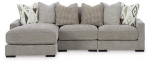Aslan Court 3-Piece Fabric Stationary Sofa Stationary Sectional with Chaise Flax
