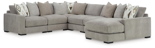 Aslan Court 6-Piece Fabric Stationary Sectional with Chaise Flax