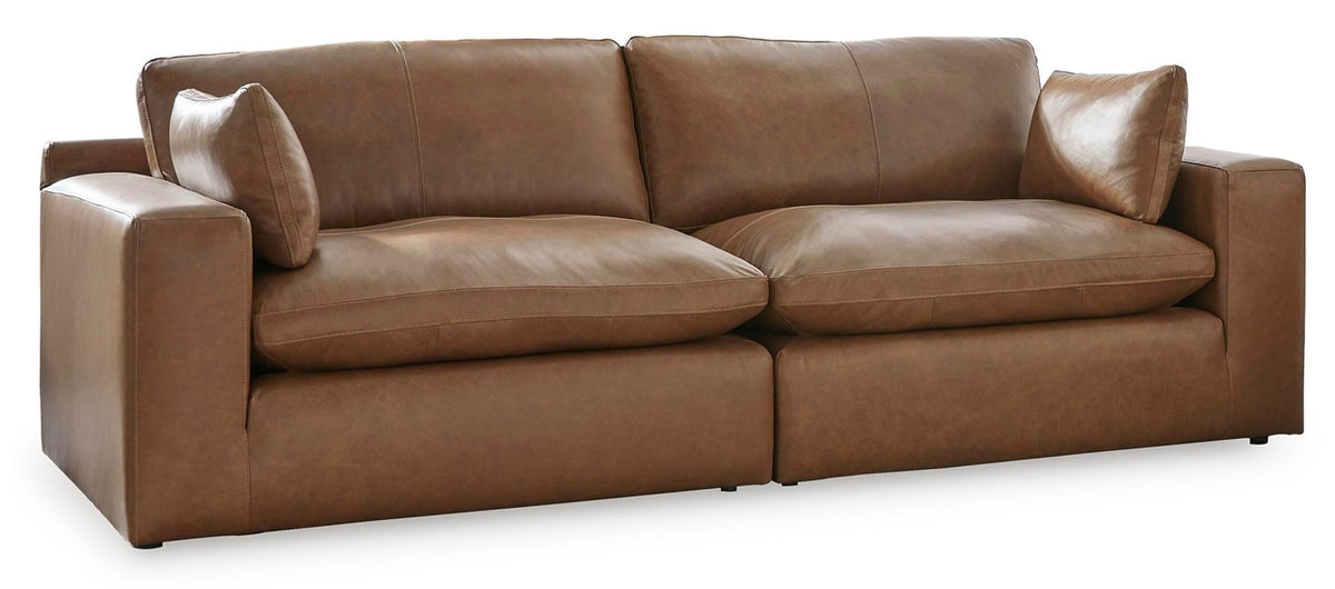 Tajinary Emilia 2-Piece Leather Stationary Sectional Stationary Loveseat Carame