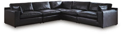 Emilia Stationary 5-Piece Leather Sectional Black