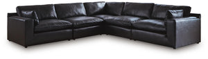 Emilia Stationary 5-Piece Leather Sectional Black