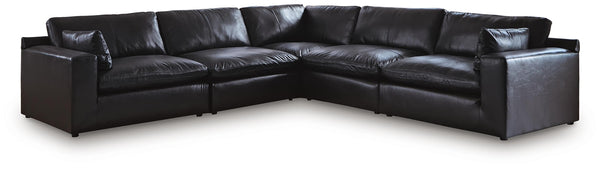 Emilia Stationary 5-Piece Leather Sectional Black