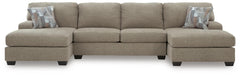 Newellen 3-Piece Sleeper Fabric Sectional with Double Chaise Hemp