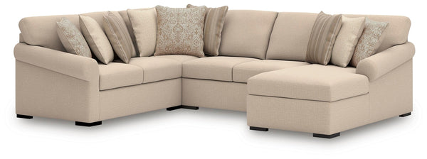LadyMae Stationary 4-Piece Sectional with Chaise Twill
