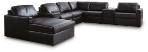 Modmax II 8-Piece Leather Sectional with Chaise & Audio Consoles Black