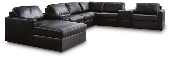 Modmax II 8-Piece Leather Sectional with Chaise & Audio Consoles Black