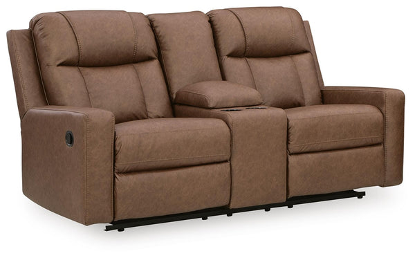 Mackmenville Manual Reclining Console Loveseat Caramel