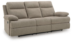 Side-Swipe Reclining Fabric Sofa with Drop Down Table Mocha