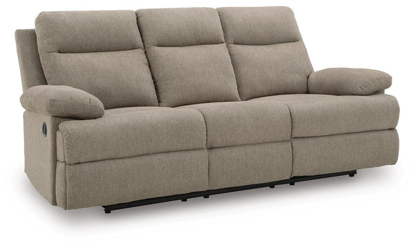 Side-Swipe Reclining Fabric Sofa with Drop Down Table Mocha
