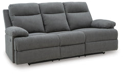 Side-Swipe Reclining Fabric Sofa with Drop Down Table Charcoal