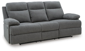 Side-Swipe Reclining Fabric Sofa with Drop Down Table Charcoal