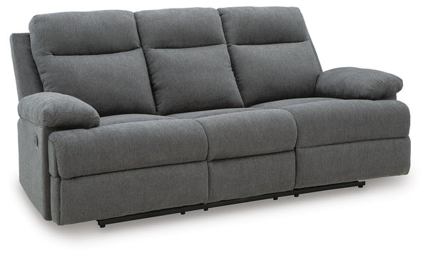 Side-Swipe Reclining Fabric Sofa with Drop Down Table Charcoal