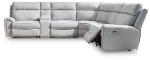 Social Pointe P2 6-Piece Power Reclining Fabric Zero Gravity Sectional Pearl/Ash