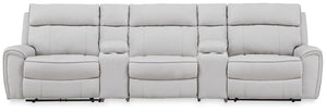 Social Pointe P2 5-Piece Power Reclining Fabric Zero Gravity Sectional Pearl/Ash