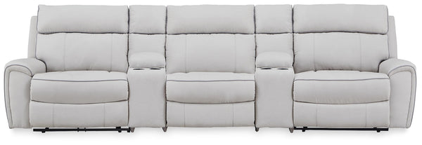 Social Pointe P2 5-Piece Power Reclining Fabric Zero Gravity Sectional Pearl/Ash