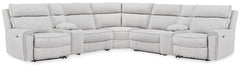 Social Pointe P2 7-Piece Reclining Fabric Zero Gravity Sectional with Storage Consoles Pearl/Ash