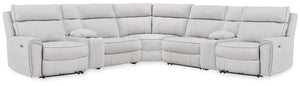 Social Pointe P2 7-Piece Reclining Fabric Zero Gravity Sectional with Storage Consoles Pearl/Ash