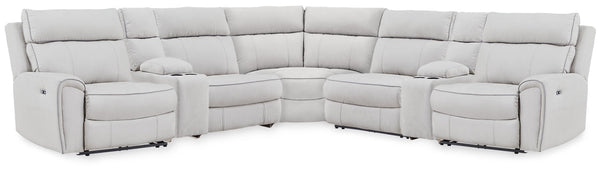 Social Pointe P2 7-Piece Reclining Fabric Zero Gravity Sectional with Storage Consoles Pearl/Ash