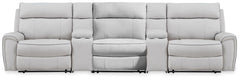 Social Pointe P2 5-Piece Reclining Fabric Zero Gravity Sectional with Storage Consoles Pearl/Ash