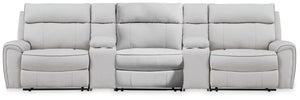 Social Pointe P2 5-Piece Reclining Fabric Zero Gravity Sectional with Storage Consoles Pearl/Ash