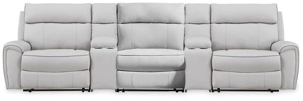 Social Pointe P2 5-Piece Reclining Fabric Zero Gravity Sectional with Storage Consoles Pearl/Ash