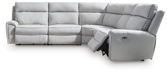 Social Pointe P2 5-Piece Power Reclining Fabric Zero Gravity Sectional Pearl/Ash
