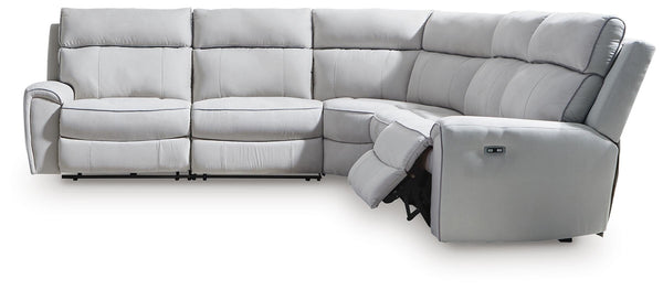Social Pointe P2 5-Piece Power Reclining Fabric Zero Gravity Sectional Pearl/Ash