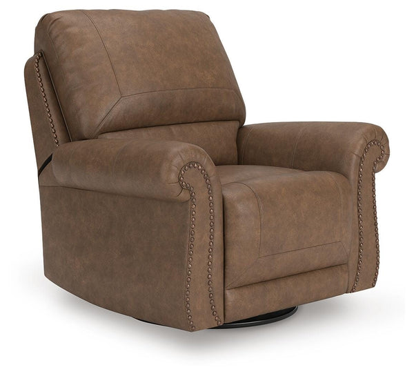 Chasemore Swivel Manual Glider Recliner with Nailhead Trim Earth