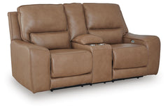 DeepWakes P2 Zero Gravity Power Leather Reclining Adjustable Headrest Console Loveseat Caramel