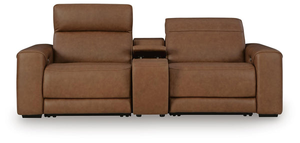 Magic Man P2 2-Piece Power Reclining Leather Sectional Console Loveseat Caramel