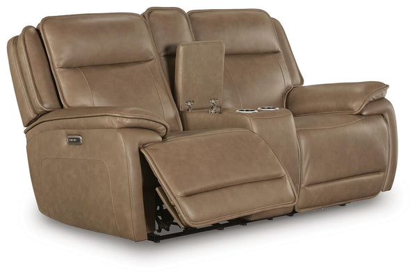 Glencroft Zero Gravity P2 Power Leather Reclining Adjustable Headrest Console Loveseat Sahara