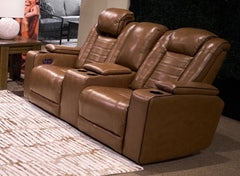 Gruaro Zero Gravity P2 Power Leather Reclining Adjustable Headrest Console Loveseat Amber