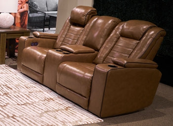 Gruaro Zero Gravity P2 Power Leather Reclining Adjustable Headrest Console Loveseat Amber