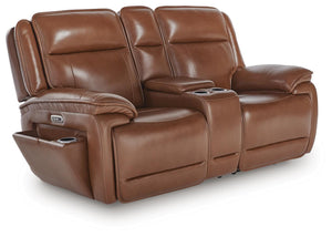 Healy Pier Zero Gravity P2 Power Leather Reclining Adjustable Headrest Console Loveseat Chocolate