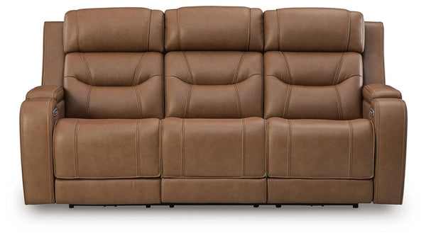 Knightington P3 Power Leather Reclining Zero Gravity Sofa with Audio Seating Caramel