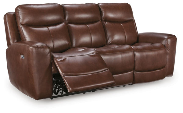 Next Move Power Adjustable Headrest Leather Reclining Sofa Mahogany