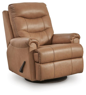 Flynwood Leather Swivel Glider Manual Recliner Butternut