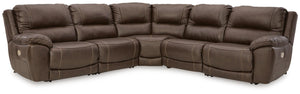 Dunleith P2 5-Piece Power Reclining Leather Zero Gravity Sectional With Adjustable Head & Foot & USB Chocolate