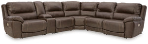Dunleith P2 6-Piece Power Reclining Leather Zero Gravity Sectional With Adjustable Head & Foot & USB Chocolate