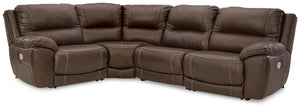 Dunleith 4-Piece Power Reclining Leather Zero Gravity Sectional With Adjustable Head & Foot & USB Chocolate
