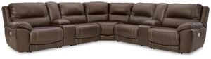 Dunleith 7-Piece Power Reclining Leather Zero Gravity Sectional With Adjustable Head & Foot & USB Chocolate