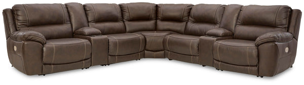 Dunleith 7-Piece Power Reclining Leather Zero Gravity Sectional With Adjustable Head & Foot & USB Chocolate
