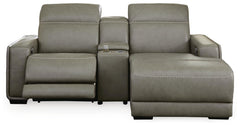 Correze 3-Piece Power Reclining Leather Sectional with Chaise With Adjustable Head & Foot & USB Gray