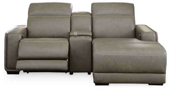 Correze 3-Piece Power Reclining Leather Sectional with Chaise With Adjustable Head & Foot & USB Gray